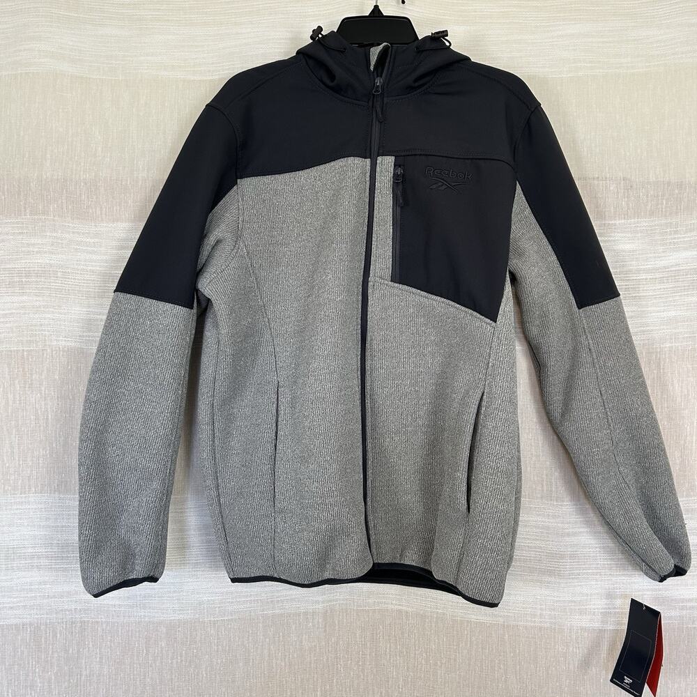 NWT Reebok Jacket Men's Large‎ Gray Black Full Zip Up Hoodie MRSP $165 New L